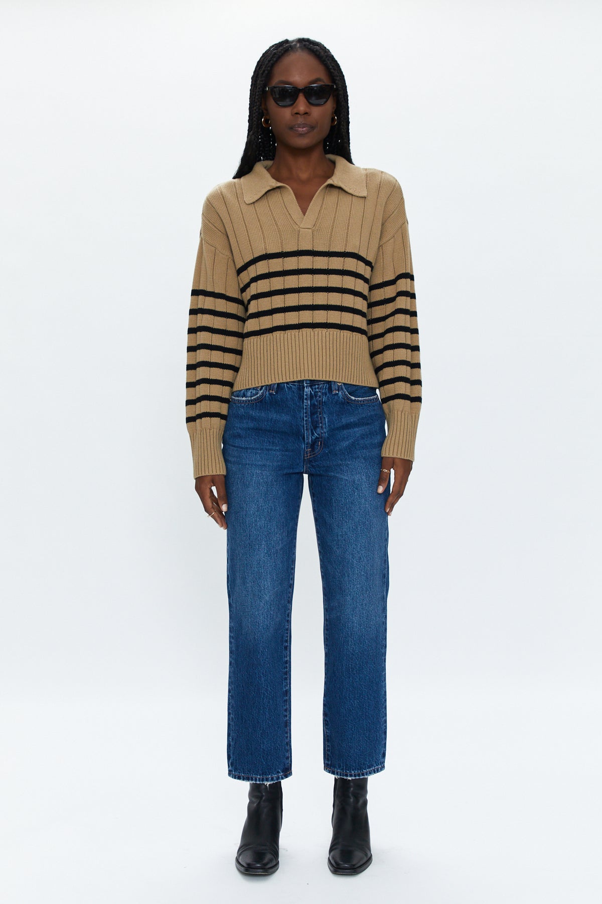 Arlo Polo Sweater - Tan Noir Stripe
            
              Sale